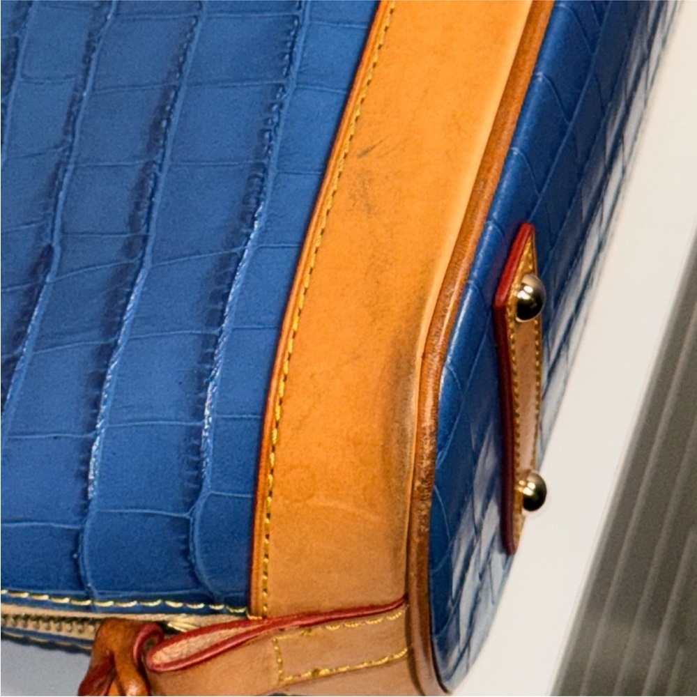 Dooney & Bourke Blue Croc-Embossed Satchel with Tan Trim - Picture 3 of 6